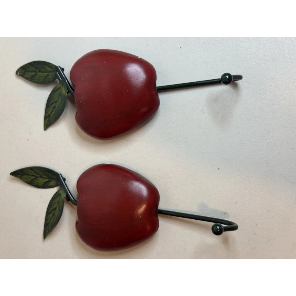 Lot Of 2 Red Apple Wall‎ Hanging Hook Hanger Apron Kitchen Towel